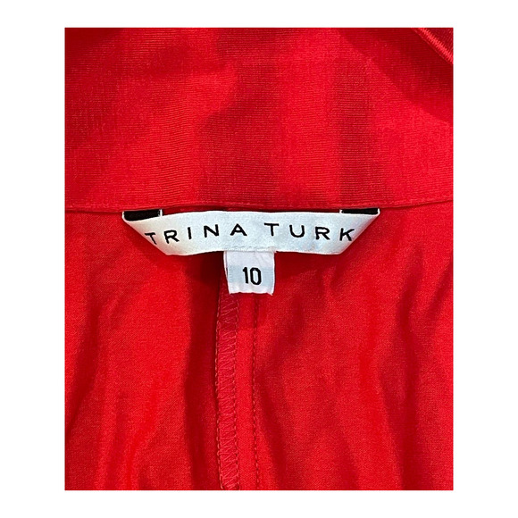 Trina Turk Maxi Caftan Dress V-Neck Short Sleeves Bright Red Orange Womens Sz 10 - Picture 2 of 8